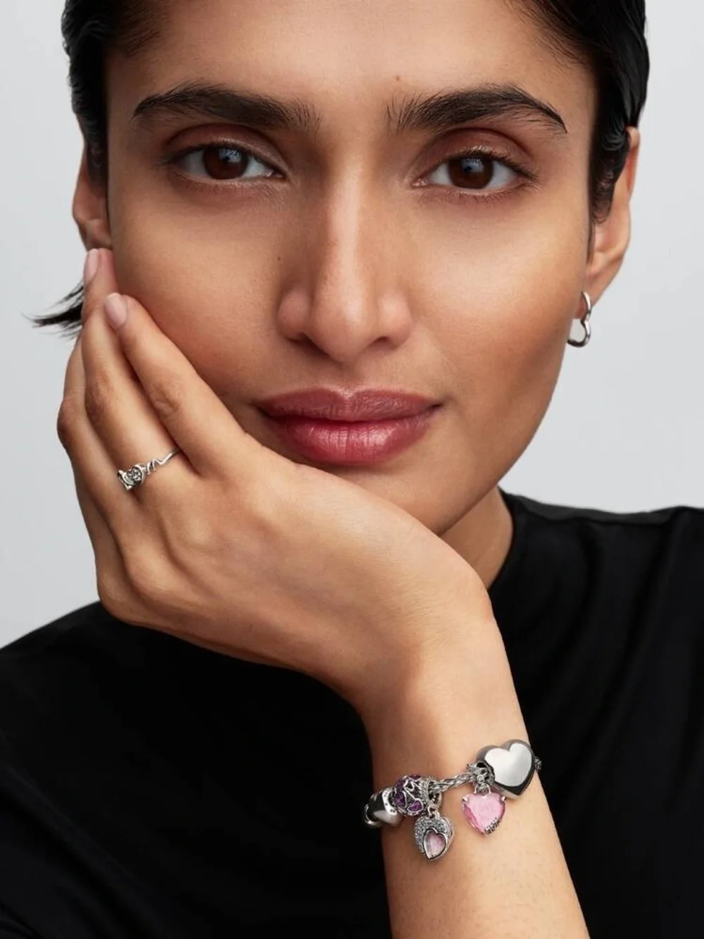 Pandora Pavé Clasp Foxtail Chain Charm Bracelet